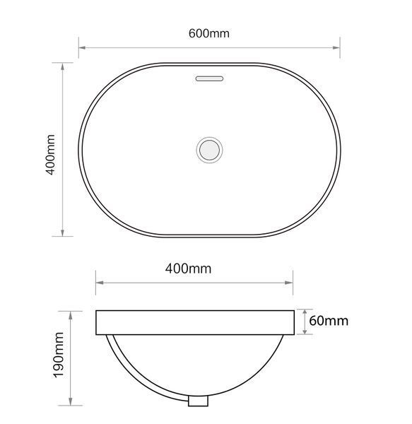 Раковина врізна на стільницю Mixxus Premium ELLIPSE-1601 600х400х190mm з переливом (MP6569) MP6569 фото