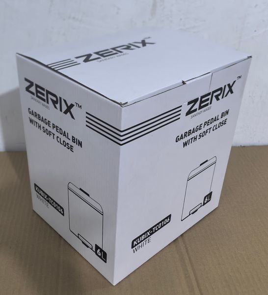 Відро для сміття з плавним закриттям квадратне ZERIX KUBIX-TC0106 WHITE 6 л (колір білий) (ZX6109) ZX6109 фото