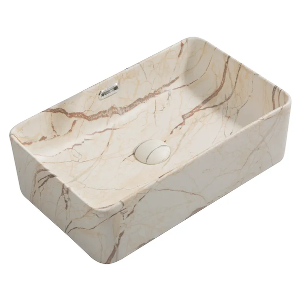 Раковина накладна Mixxus Premium QUADRO-0208 MARBLE 480х315х140mm з переливом (MP6518) MP6518 фото