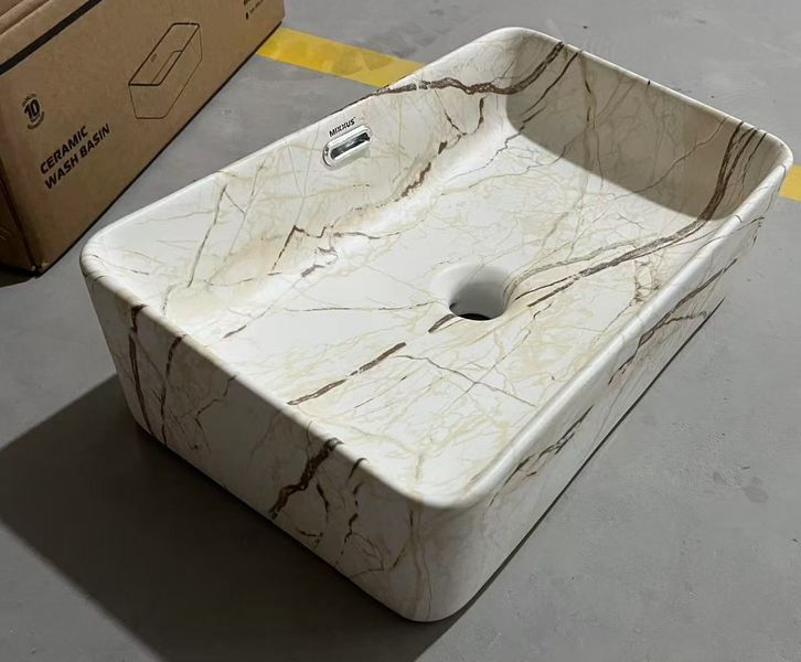 Раковина накладна Mixxus Premium QUADRO-0208 MARBLE 480х315х140mm з переливом (MP6518) MP6518 фото