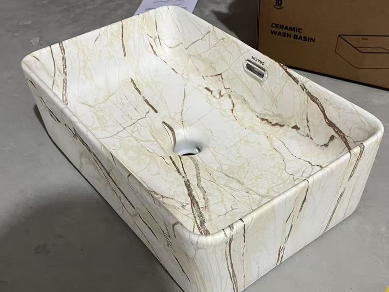 Раковина накладна Mixxus Premium QUADRO-0208 MARBLE 480х315х140mm з переливом (MP6518) MP6518 фото