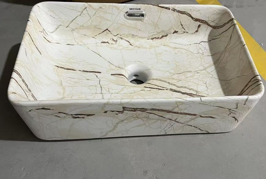 Раковина накладна Mixxus Premium QUADRO-0208 MARBLE 480х315х140mm з переливом (MP6518) MP6518 фото