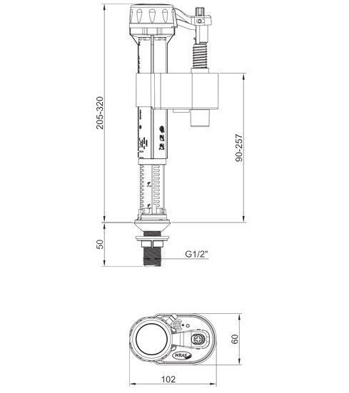 Арматура наполнительная Koer KT-0103-1/2" с нижним подвед., латунная резьба. 1/2" (JP5608) KR5608 фото