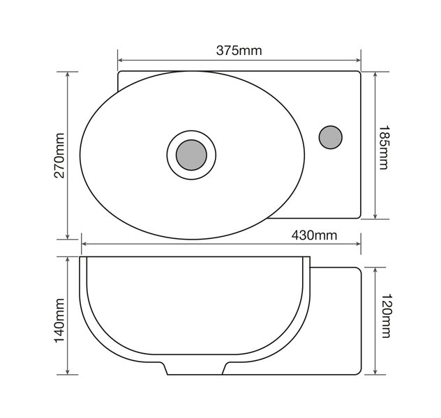 Раковина подвесная Mixxus Premium DIVERSE-1201-L 400х215х140mm с отверстием под смеситель и перелив MP6507 фото